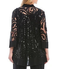 R & M Richards Plus Size Scoop Neck 3/4 Sleeve Swirl Sequin Jacket 2-Piece Pant Set