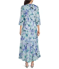 R & M Richards Printed Lurex Chiffon Bolero High Low Ruffle Hem Jacket Dress