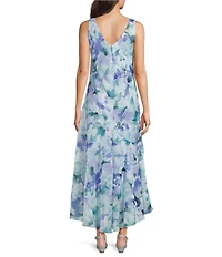 R & M Richards Printed Lurex Chiffon Bolero High Low Ruffle Hem Jacket Dress