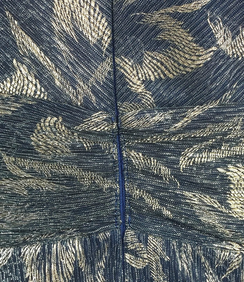 R & M Richards Printed Metallic Foil Sheer Knit Short Flutter Sleeve Gown