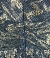 R & M Richards Printed Metallic Foil Sheer Knit Short Flutter Sleeve Gown