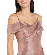 R & M Richards Rhinestone Trim Banded Cold Shoulder Side Drape Dress
