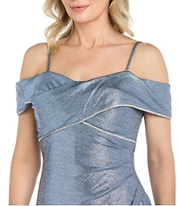 R & M Richards Rhinestone Trim Banded Cold Shoulder Side Drape Dress
