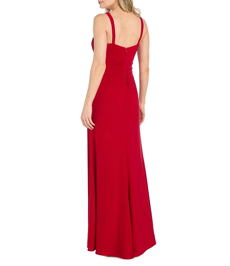 R & M Richards Rhinestone Trim Drape Front Long Dress