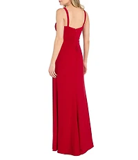 R & M Richards Rhinestone Trim Drape Front Long Dress