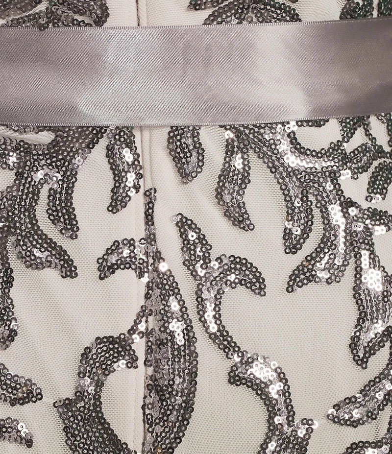 R & M Richards Round Neck Sleeveless Sequin Embellished Mesh Long Dress