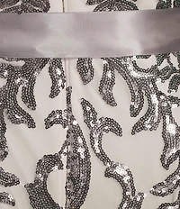 R & M Richards Round Neck Sleeveless Sequin Embellished Mesh Long Dress