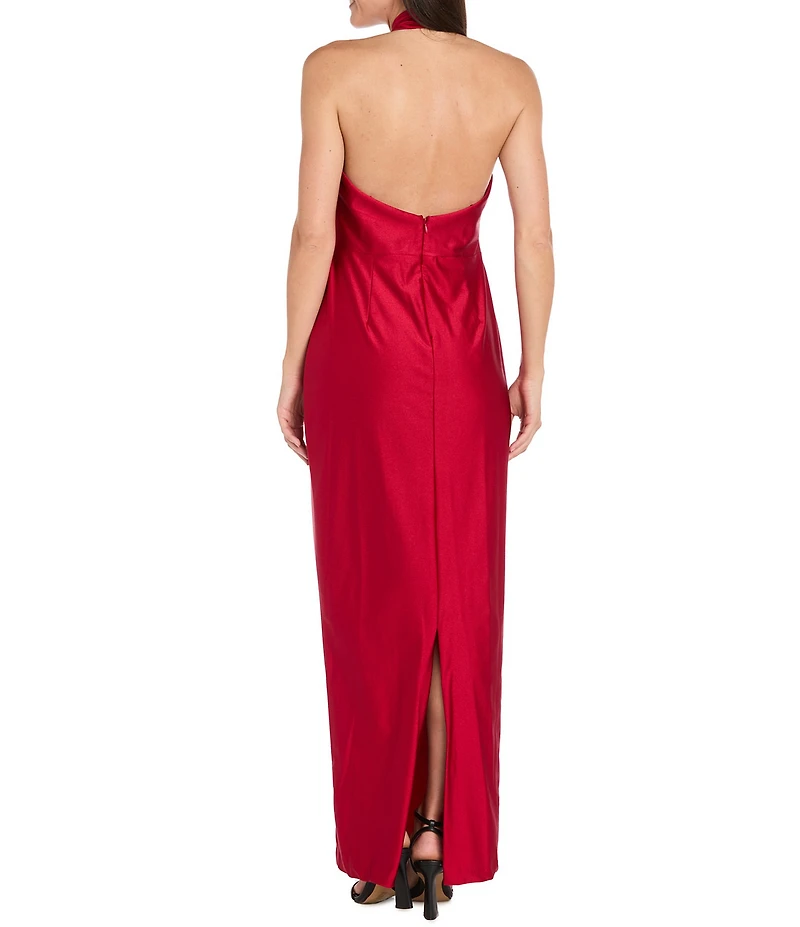 R & M Richards Sateen Bodycon Keyhole Halter Neck Long Dress