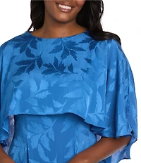 R & M Richards Satin Yoryu Leaf Print Capelet Overlay Dress