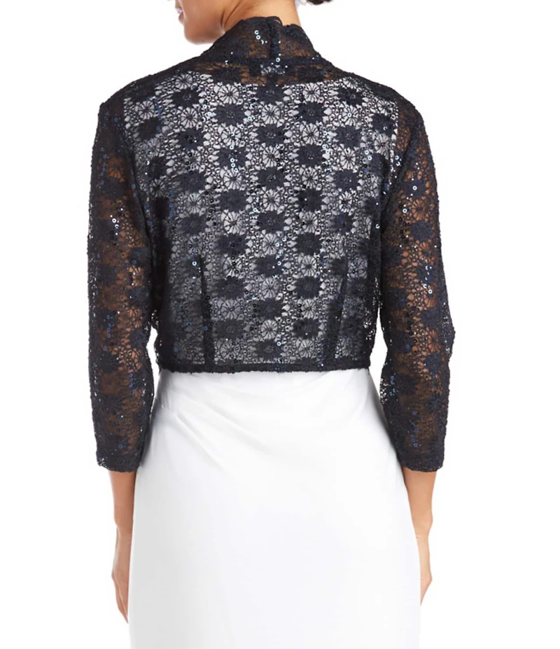 R & M Richards Scalloped Stretch Lace Long Sleeve Jacket