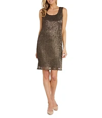 R & M Richards Scoop Neck 3/4 Sleeve Drape Front Metallic 2-Piece Jacket Dress
