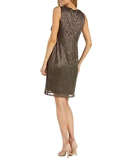 R & M Richards Scoop Neck 3/4 Sleeve Drape Front Metallic 2-Piece Jacket Dress