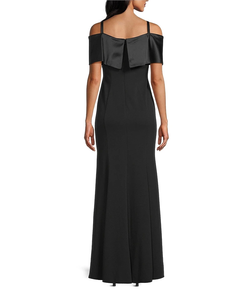 R & M Richards Scuba Crepe Sating Off-The-Shoulder Sweetheart Neckline Satin Bow Rhinestone Mermaid Gown