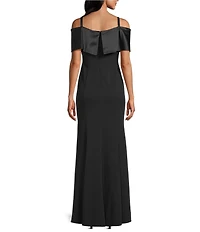 R & M Richards Scuba Crepe Sating Off-The-Shoulder Sweetheart Neckline Satin Bow Rhinestone Mermaid Gown