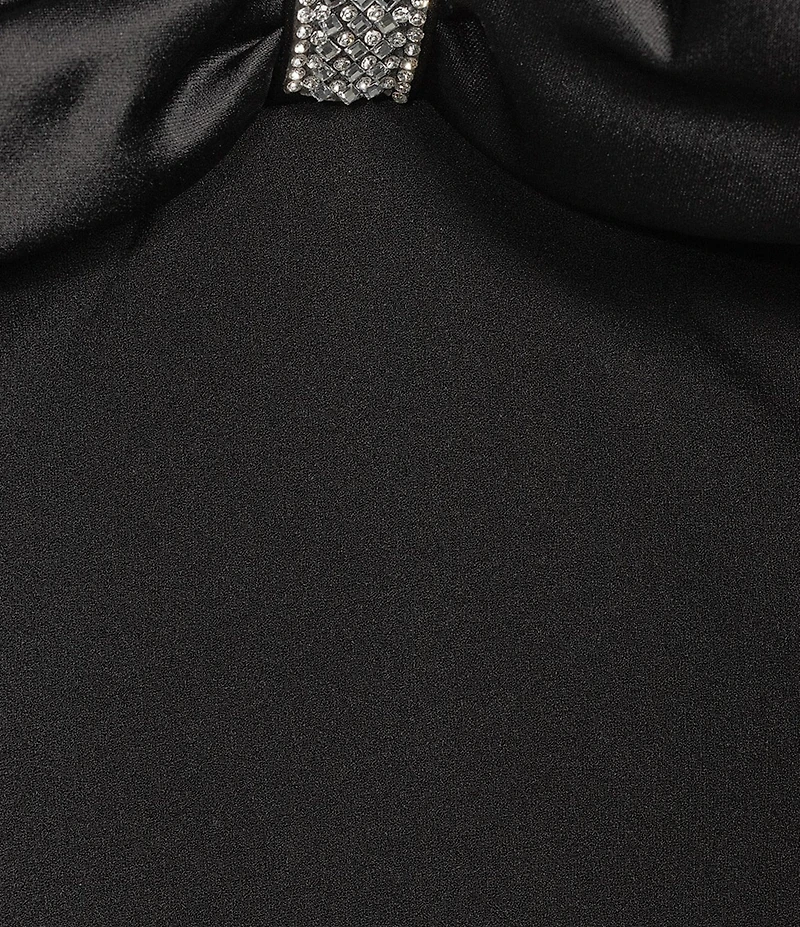 R & M Richards Scuba Crepe Sating Off-The-Shoulder Sweetheart Neckline Satin Bow Rhinestone Mermaid Gown