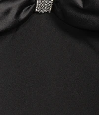 R & M Richards Scuba Crepe Sating Off-The-Shoulder Sweetheart Neckline Satin Bow Rhinestone Mermaid Gown