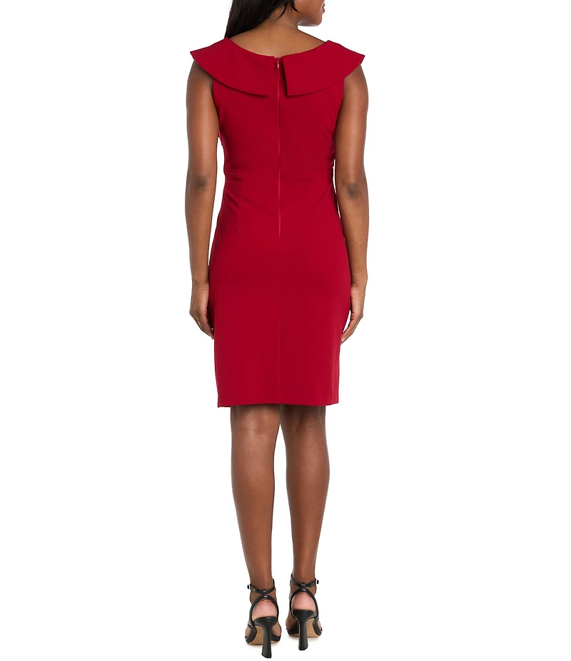 R & M Richards Scuba Crepe V-Neck Sleeveless Rhinestone Applique Twist Detail Wrap Dress