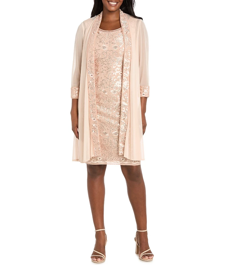 R & M Richards Sequin Detail Matte Jersey Chiffon 2 Piece Jacket Dress