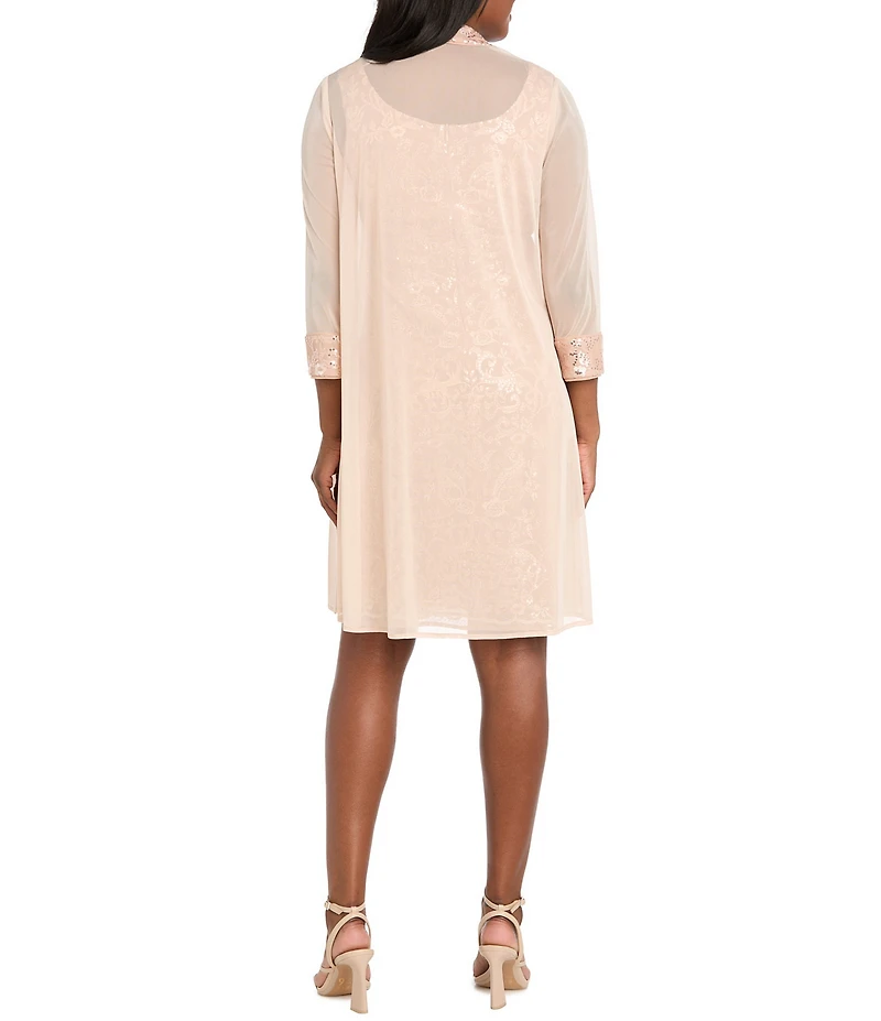R & M Richards Sequin Detail Matte Jersey Chiffon 2 Piece Jacket Dress
