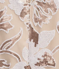 R & M Richards Sequin Embroidered Satin Ribbon Belt Long Gown