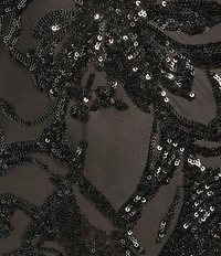 R & M Richards Sequin Floral Pattern Square Neck Sleeveless Godet Skirt Long Dress