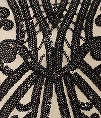 R & M Richards Sequin Pattern Sleeveless Fan Panel Gown