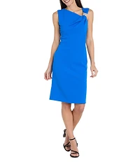 R & M Richards Sleeveless Asymmetrical Neck Rhinestone Detail Knee Length Dress
