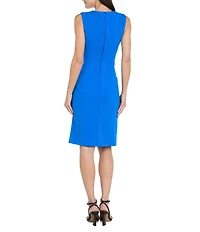 R & M Richards Sleeveless Asymmetrical Neck Rhinestone Detail Knee Length Dress
