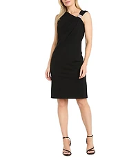 R & M Richards Sleeveless Asymmetrical Neck Rhinestone Detail Knee Length Dress