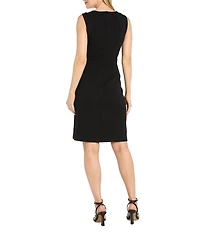 R & M Richards Sleeveless Asymmetrical Neck Rhinestone Detail Knee Length Dress
