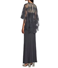 R & M Richards Sweetheart Neck Embroidered Mesh Cape Overlay Dress