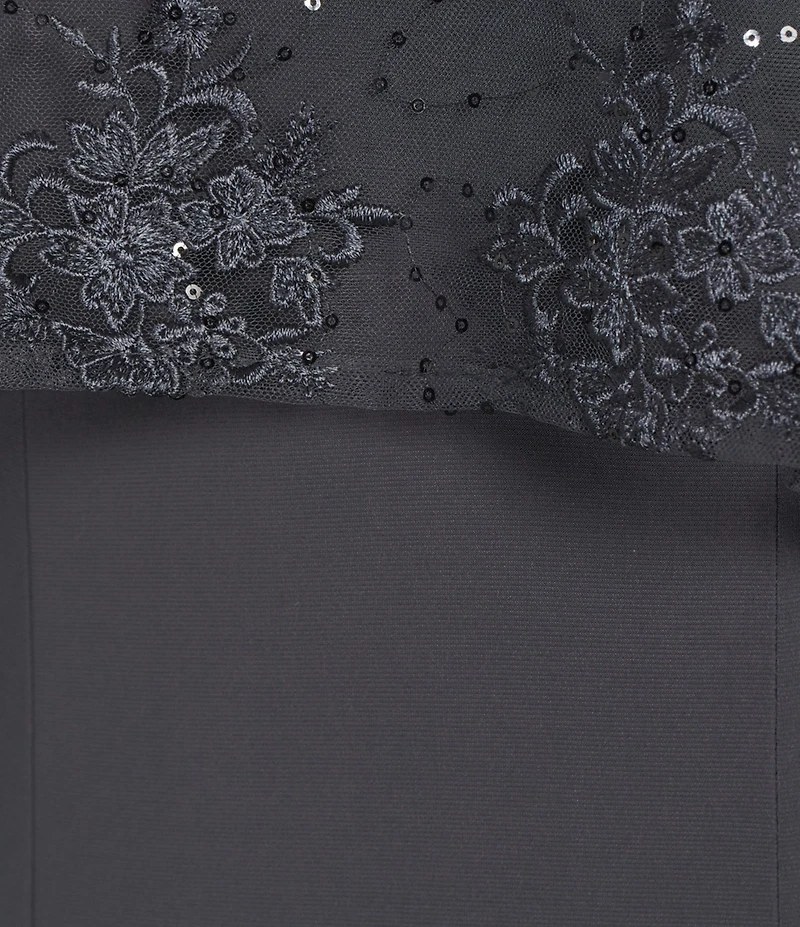 R & M Richards Sweetheart Neck Embroidered Mesh Cape Overlay Dress