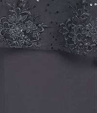 R & M Richards Sweetheart Neck Embroidered Mesh Cape Overlay Dress