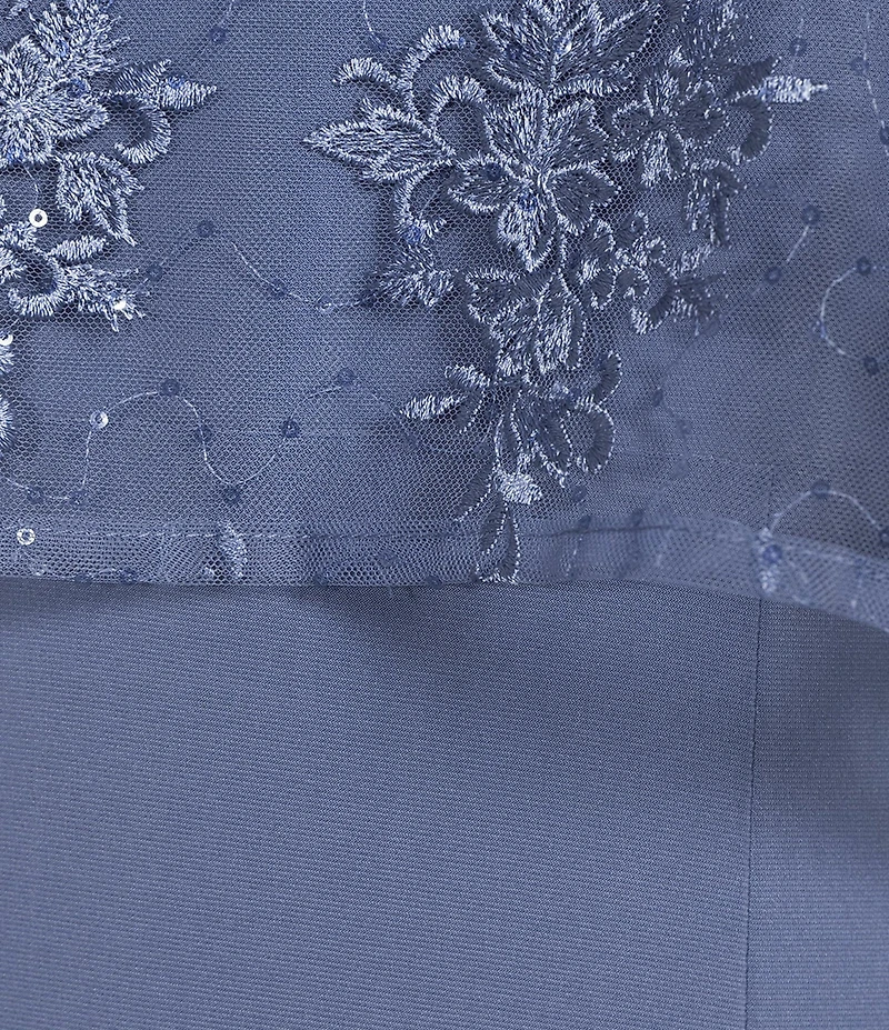 R & M Richards Sweetheart Neck Embroidered Mesh Cape Overlay Dress