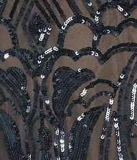 R & M Richards Sleeveless V-Neck Godet Skirt Embellished Long Sequin Dress