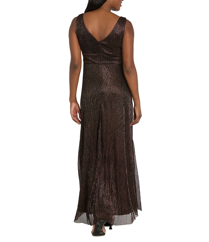 R & M Richards Sleeveless V-Neck Rhinestone Waist Dress