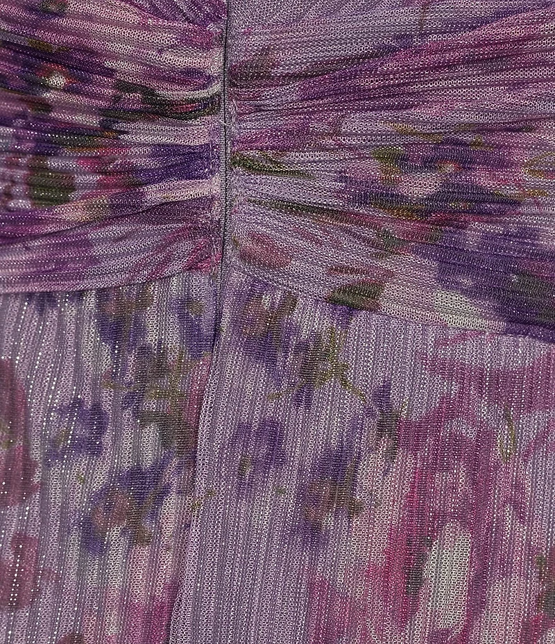 R & M Richards Sleeveless V-Neck Ruched Waist Floral Print Gown