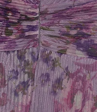 R & M Richards Sleeveless V-Neck Ruched Waist Floral Print Gown