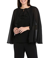 R & M Richards Souffle Crepe Chiffon Ruffle Tie Front Cape Coverup