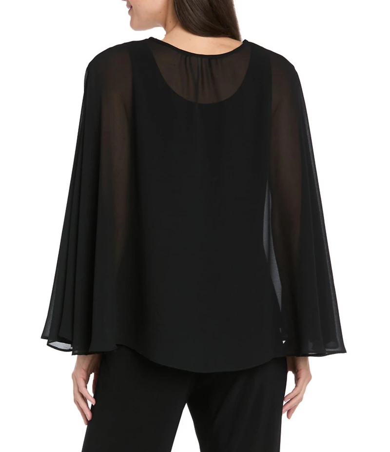 R & M Richards Souffle Crepe Chiffon Ruffle Tie Front Cape Coverup