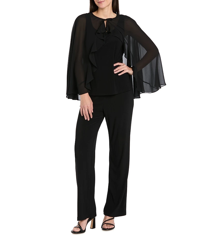 R & M Richards Souffle Crepe Chiffon Ruffle Tie Front Cape Coverup