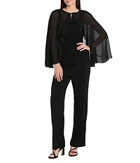 R & M Richards Souffle Crepe Chiffon Ruffle Tie Front Cape Coverup