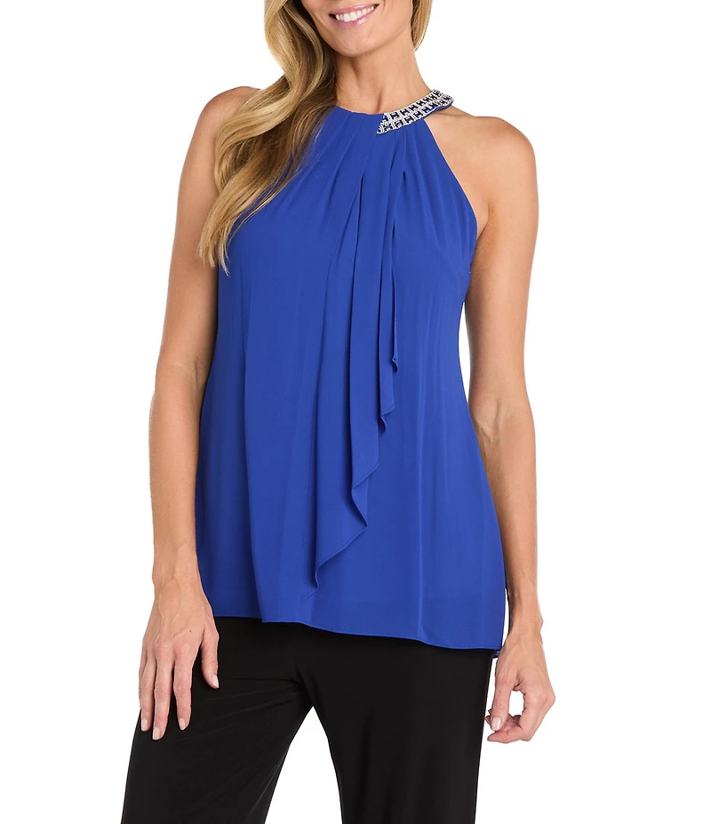 R & M Richards Souffle Crepe Scarf Halter Sleeveless Tunic Top
