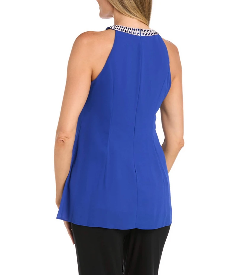 R & M Richards Souffle Crepe Scarf Halter Sleeveless Tunic Top