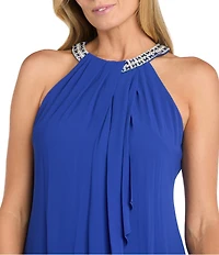 R & M Richards Souffle Crepe Scarf Halter Sleeveless Tunic Top
