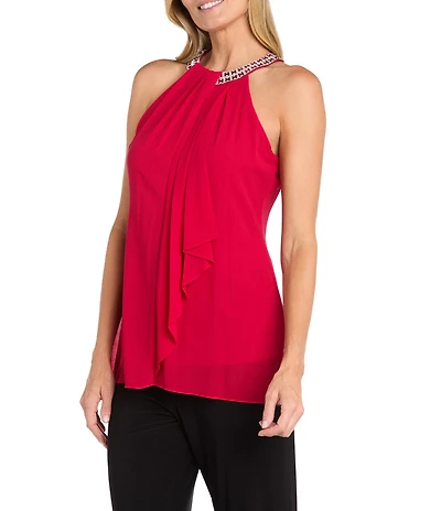 R & M Richards Souffle Crepe Scarf Halter Sleeveless Tunic Top