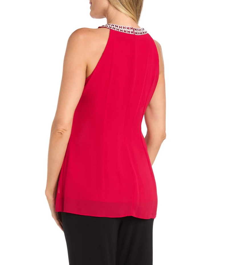 R & M Richards Souffle Crepe Scarf Halter Sleeveless Tunic Top