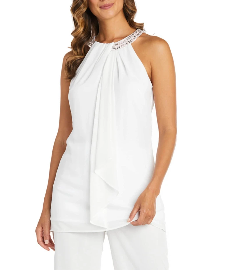 R & M Richards Souffle Crepe Scarf Halter Sleeveless Tunic Top