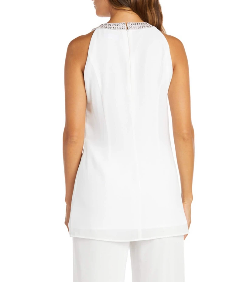 R & M Richards Souffle Crepe Scarf Halter Sleeveless Tunic Top