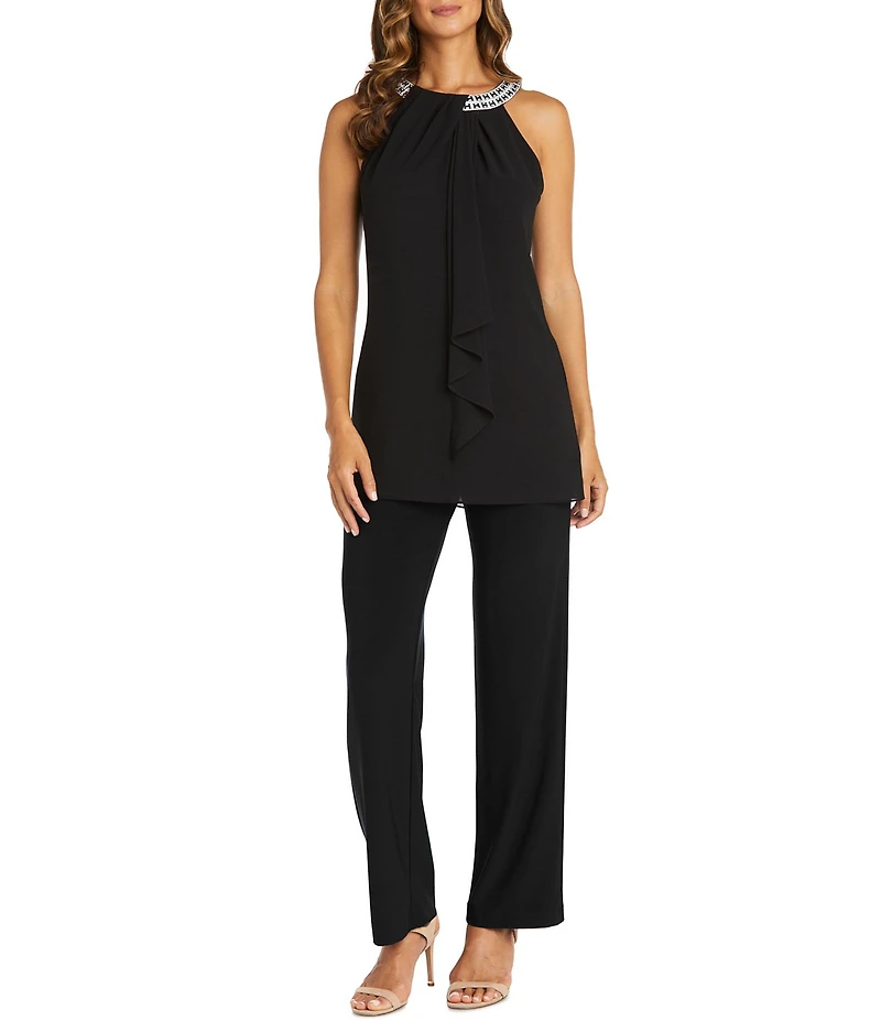 R & M Richards Souffle Crepe Scarf Halter Sleeveless Tunic Top